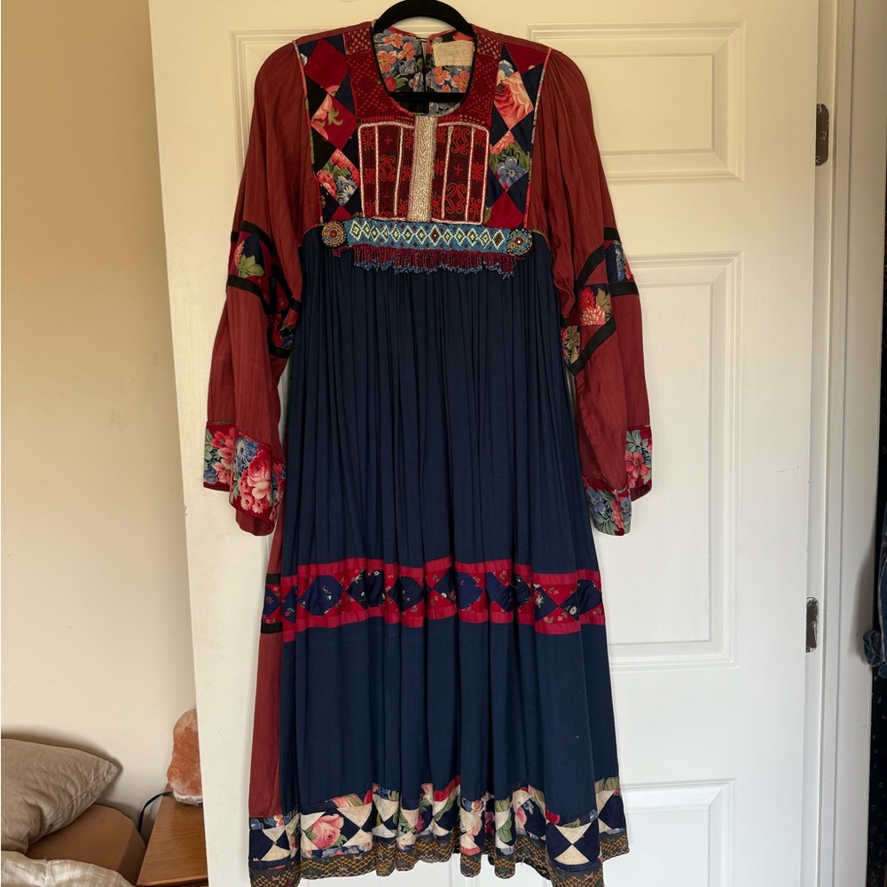 Bohemian vintage embellished dress with bell sleeves